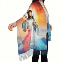 Accessoire de Mode Décontracté Toutes Saisons Écharpe Châle en Pashmina Imprimé Motif Vierge Marie, Chaud pour la Prière