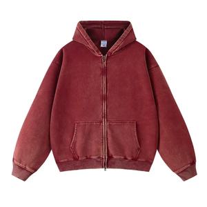 Fournisseur de sweats à capuche en coton de haute qualité à épaules tombantes pour hommes, sweats à capuche délavés vintage, patchs, effet délavé au soleil, fermeture éclair, sweats à capuche lavés - Product Image 4