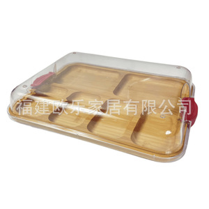 Plato de bambú para cena con asa transparente y tapa, plato de queso para picnic con compartimentos con cierre a presión, caja para comida preparada, queso - Product Image 4