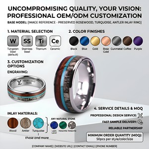 THX Jewelry 8MM Domed Tungsten <strong>Wedding</strong> Band <strong>Ring</strong> with Channel Set Turquoise and Deer Antler <strong>Wood</strong> Unisex Style - Product Image 1