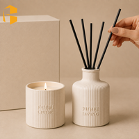 FUBEI LIVING Pot en céramique cannelé avec diffuseur à bâtonnets, coffret cadeau d'aromathérapie pour l'inauguration de maison, décoration de luxe pour la maison, pots à bougies