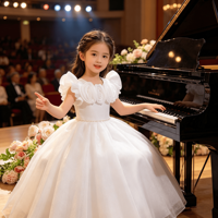 Robes de demoiselles d'honneur, robe de princesse rouge avec roses 3D, jupe longue, robe de mariage, robe de fête d'anniversaire, costume de spectacle, robe pour enfants