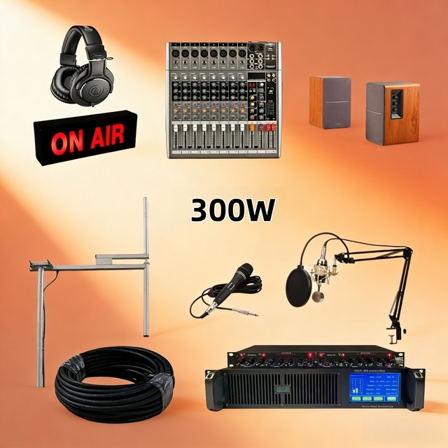 Complete 300W FM Transmitter Station Kit with Mixer, Mic & DSP | 100-240V | Radio & Church Use | CE/FCC