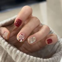 Nouvel An, Noël, style français, faux ongles carrés courts, faits main, épais, pour les fêtes, ongles de couleur porte-bonheur