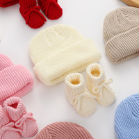 Ensemble bonnet et chaussons tricotés super doux et épais pour bébé, respirant, couleur bonbon, style turban, chapeaux décontractés pour enfants