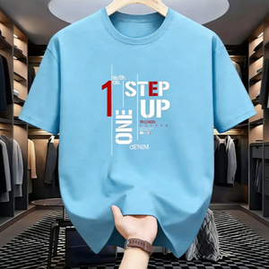 T-shirt décontracté pour homme One Step Up, style streetwear urbain, motif graphique moderne, coton, manches courtes, hip-hop - Product Image 3