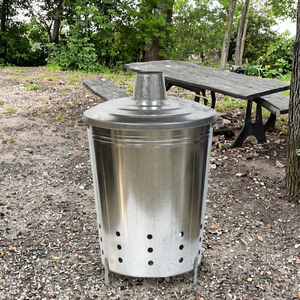 Bac à incinération de jardin en fer galvanisé avec couvercle et cheminée, bac à déchets de feu rond en métal pour brûlage extérieur, vente en gros usine - Product Image 3