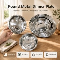 Assiette Ronde en Métal Facile à Nettoyer, Durable, en Acier Inoxydable, pour Cuisine, Repas, Fêtes, Buffets, Compatible Lave-Vaisselle, Personnalisable OEM