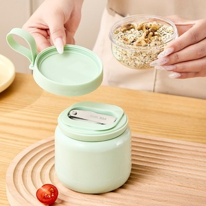 Overnight Oats <b>Jars</b> with Lid and Spoon Set Durable and Stylish Breakfast Cup with Spoon for Milkshake Oat <b>Jars</b> Food Storage - Product Image 3