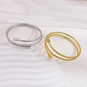 Fashion Tarnish Free Jewelry 18K Gold Plated Stainless Steel Snake Chain Multi Layers Spring Elastic Bracelet Bangle For Women