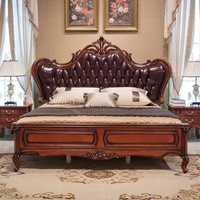Lit king-size en bois massif de style européen Santafy, dossier de style américain, écologique, luxe classique, sculpté, antique foncé