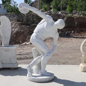 Décoration Extérieure Pierre Blanche Homme Marbre <span class=keywords><strong>Le</strong></span> Lanceur de Disque Statue Discobolus - Product Image 1