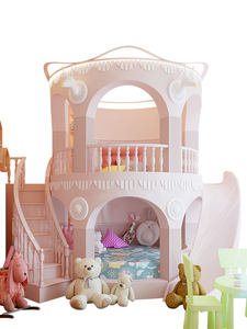 Cama alta tamaño king princesa litera Rosa redonda extragrande Castillo cama con tobogán, escaleras, para niñas camas infantiles Niña - Product Image 5