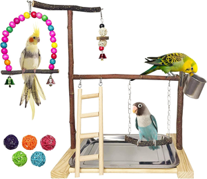 Parque de juegos para pájaros, soporte de juego para loros, soporte de juego para cacatúas, percha de madera, centro de actividades, escaleras, comederos, accesorios para mascotas - Product Image 1