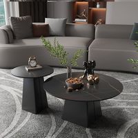Ensemble de tables basses rondes portables, grandes et petites, avec base en métal et plateau en pierre frittée, pour salon moderne - Écologique et durable