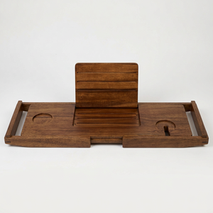 Plateau de bain en bois d'acacia, étagère, support à livres, antidérapant, accessoire de salle de bain en bois, usage hôtelier et domestique, rectangulaire, 2,0 cm - Product Image 1
