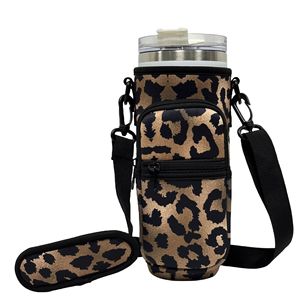 Adjustable Strap Neoprene 40oz <b>Water</b> Bottle Carrier Sleeve <b>Pouch</b> Tumbler Cup Holder Sling Bag with Phone Pocket - Product Image 5
