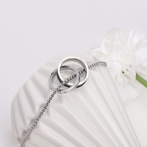 BINSHUO doble anillo encanto collar de acero inoxidable joyería carta amor eterno doble anillo circón colgante pareja collares hombres - Product Image 5