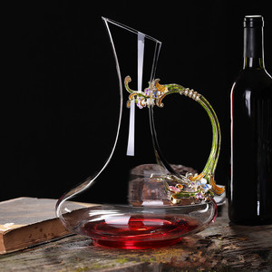 Juego de decantador de vino de vidrio esmaltado de color de lujo único soplado por la <span class=keywords><strong>boca</strong></span> con mango de metal con copa de vidrio - Product Image 3