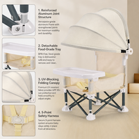 Chaise haute portable pour bébé, siège pliable pour tout-petit avec pare-soleil, plateau d'alimentation, chaise légère pour le jardin, les voyages et l'extérieur