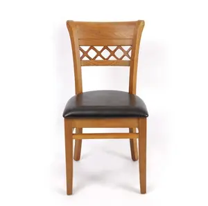 China supplier solid wood fast food dining chair with PU leather upholstered cushion for restaurant