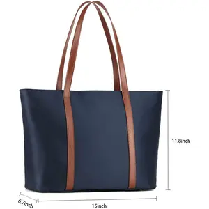 Women's Shopping Tote Bag Nylon Shoulder Bag Water Resistant Handbag with Wristlet Navy Blue