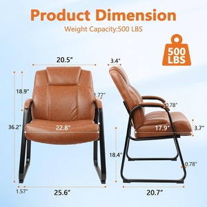 Chaise de <span class=keywords><strong>bureau</strong></span> en cuir grande taille CLATINA, 2500 lbs, accoudoirs rembourrés, siège large, base à patins, sans roulettes, structure métallique, pour réception et <span class=keywords><strong>bureau</strong></span> - Product Image 3