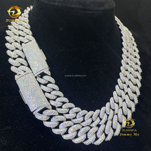 13 मिमी 15 मिमी दो पंक्तियों चंद्रमा आकार बड़ा आदमी भारी रूप से हिप हॉप निर्दोष s925 स्टर्लिंग सिल्वर मोइससानाइट डायमंड क्यूबन लिंक चेन - Product Image 3