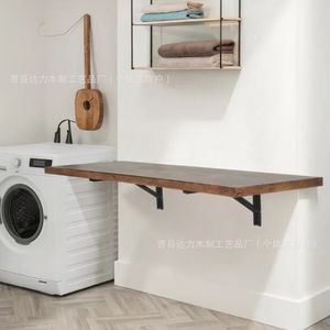 Wooden <b>Foldable</b> Wall <b>Desk</b> Iron And Wood Combination Minimalist Style For Home Or Balcony Use - Product Image 1