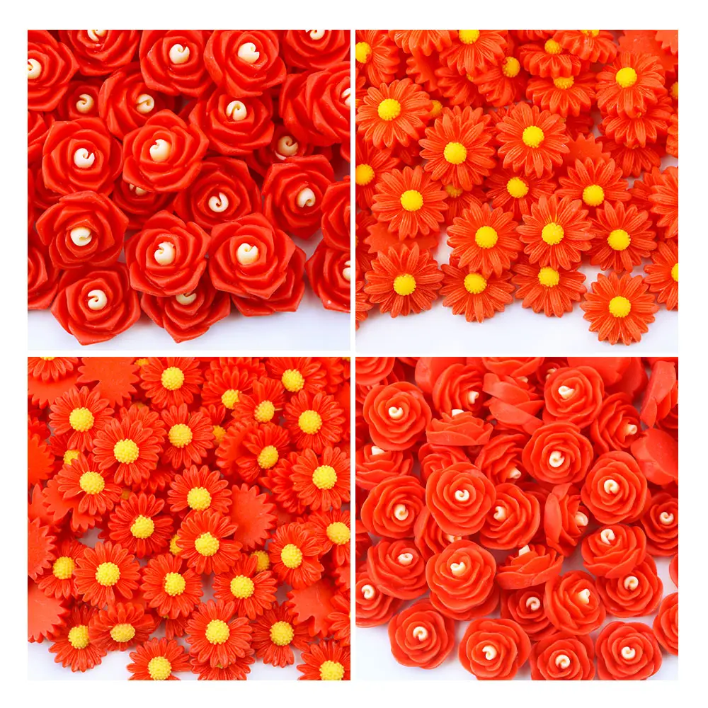 Red Flowers Flatback Resin Charms Cabochon For Slime Filler Dollhouse Diy Craft Phone Case Fridge Kids Hairclip