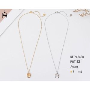 Collar con Colgante de Cristal de 10x15cm, Letra H, Engaste en Bisel, Acero, Tono Plateado y Dorado, Minimalista, para Uso Diario - Product Image 1