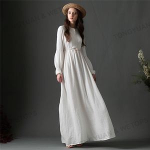 <span class=keywords><strong>Abito</strong></span> personalizzato di alta qualità Plus Size Maxi abbigliamento estivo a forma di smock vita tinta unita bianco cotone lino taglie forti abiti da <span class=keywords><strong>donna</strong></span> - Product Image 4