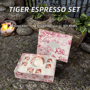 Ensemble de tasses à expresso et soucoupes en porcelaine fine à motif de tigre créatif, 12 pièces, résistant à la chaleur, design italien moderne et luxueux, entreprise familiale - Product Image 2