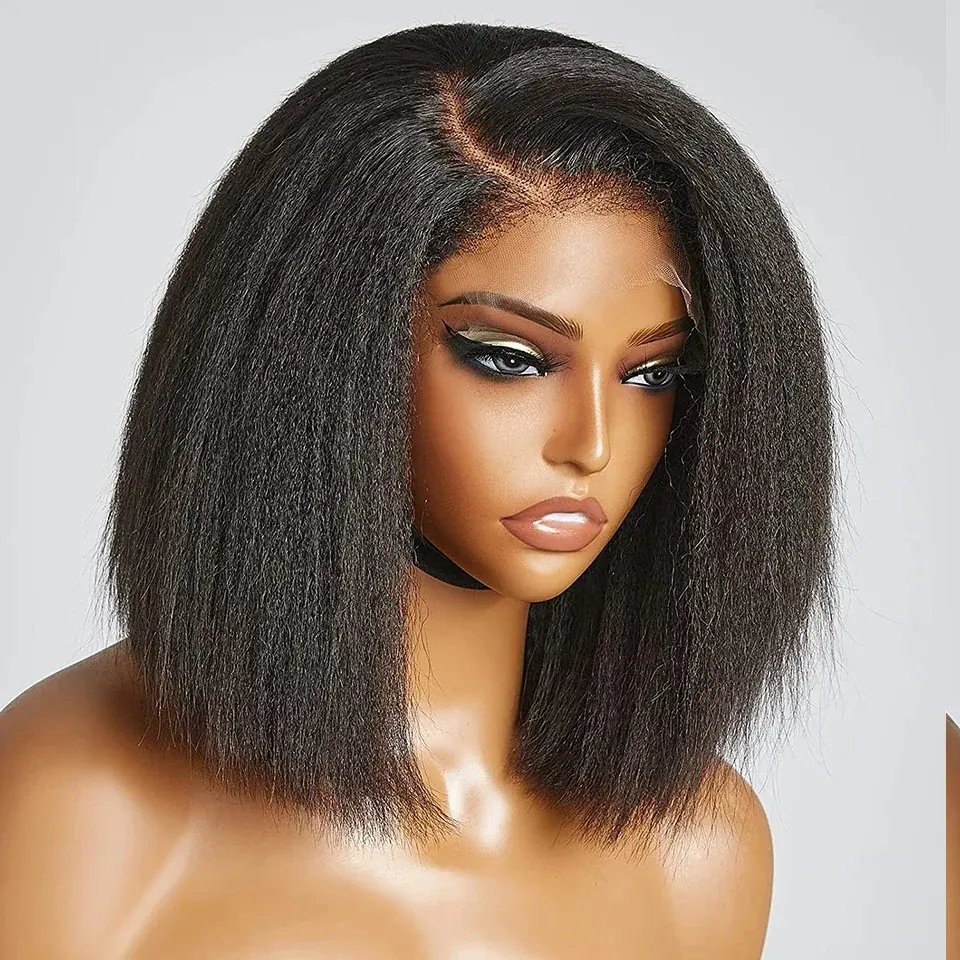Afro Kinky Straight Side Part Lace Wig 13x1 Bob Human Hair Wigs for Women Brazilian Perruque Cheveux Humains Short BOB Lace Wig
