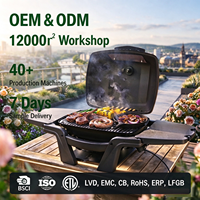Grill électrique portable OEM ODM 2300W, grilles en fonte, température réglable, tables latérales amovibles pour le camping en plein air, le jardin, le barbecue
