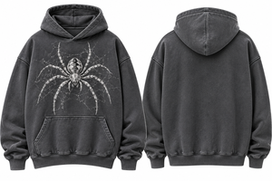 Sweat-shirt à capuche oversize pour homme, pull décontracté avec poche kangourou avant, imprimé graphique toile d'araignée noire, sweat à capuche Spider pour homme - Product Image 4