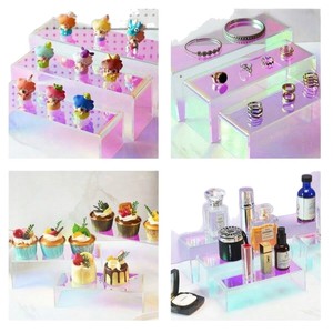 Rak pajangan akrilik pelangi iridescent, rak susun U, rak buffet, untuk kue, cupcake, boneka, aksesoris, dapat dikustomisasi - Product Image 2
