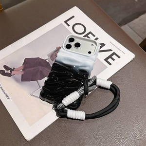 Étui de téléphone en TPU de qualité supérieure avec dégradé noir et blanc contrasté pour 16 Pro Max avec cordon, protection 360°, antichoc - Product Image 3