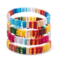 Bracelet extensible en perles acryliques colorées, fait main, arc-en-ciel, empilable, avec certificat REACH