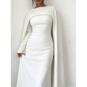 <span class=keywords><strong>Elegante</strong></span> Abito Abaya <span class=keywords><strong>Bianco</strong></span> per Donne |   Abito lungo con maniche a mantella e decorazioni di perle per matrimoni, feste e occasioni formali - Product Image 2