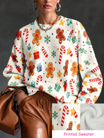 Suéter Navideño con Cuello Redondo y Estampado de Hombre de Jengibre para Mujer, Tejido por Computadora, con Estampado por Transferencia Térmica, Informal, para Uso Diario y Festivo