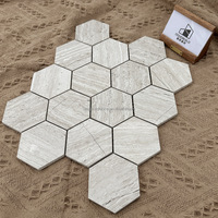 Carrelage en mosaïque de marbre gris à motif hexagonal moderne, imitation bois, avec design graphique pour piscine et mur