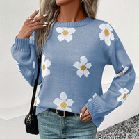 Sweter Rajutan Wanita Regular Fit Motif Bunga 2022 Musim Gugur dan Musim Dingin Baru Sweet Flower Lady Sweat Jumper