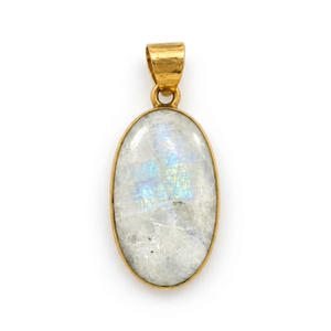 Piedra Preciosa Ovalada, Joyería Boho de Calidad de Exportación, Piedra Preciosa Natural de Piedra Lunar Arcoíris, Colgante Hecho a Mano Chapado en Oro - Product Image 1