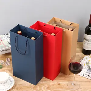 Wholesale Custom Logo Design Printing Handle Wine Gift Packaging Bag Paper Kraft Red Wine Bags For Wine Bottles