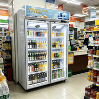 Équipement de réfrigération pour boissons en verre, vitrine de conservation, congélateur vitrine à porte vitrée pour supermarché