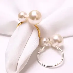 Portatovagliolo in metallo dorato stile perla decorare portatovaglioli di lusso da tavolo all'ingrosso personalizzati perla
