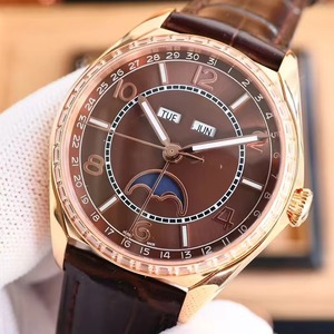Montre de luxe de haute qualité pour hommes et femmes, corps en or rose et diamants, surface marron, calendrier complet, automatique, mécanique, cristal saphir - Product Image 3