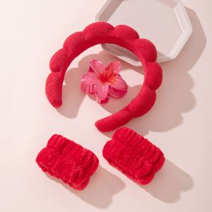 Ensemble de bandeaux en peluche motif nuage floral pour femme, en flanelle et éponge, imperméable, pour le lavage du visage, le spa et le maquillage, avec pinces à cheveux - Product Image 4