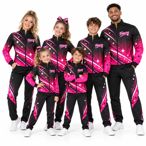Conjunto de Calentamiento con Logotipo Bordado, Chaqueta con Cierre Completo, Estampado <span class=keywords><strong>Galaxy</strong></span> con Transferencia Térmica en Degradado Negro y Rosa, Traje de Entrenamiento para Equipo, Resistente a la Decoloración - Product Image 2